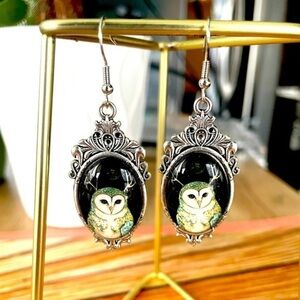 Silver Colour Nordic Owl Antique Style Earrings, Handmade, Unworn, NWT